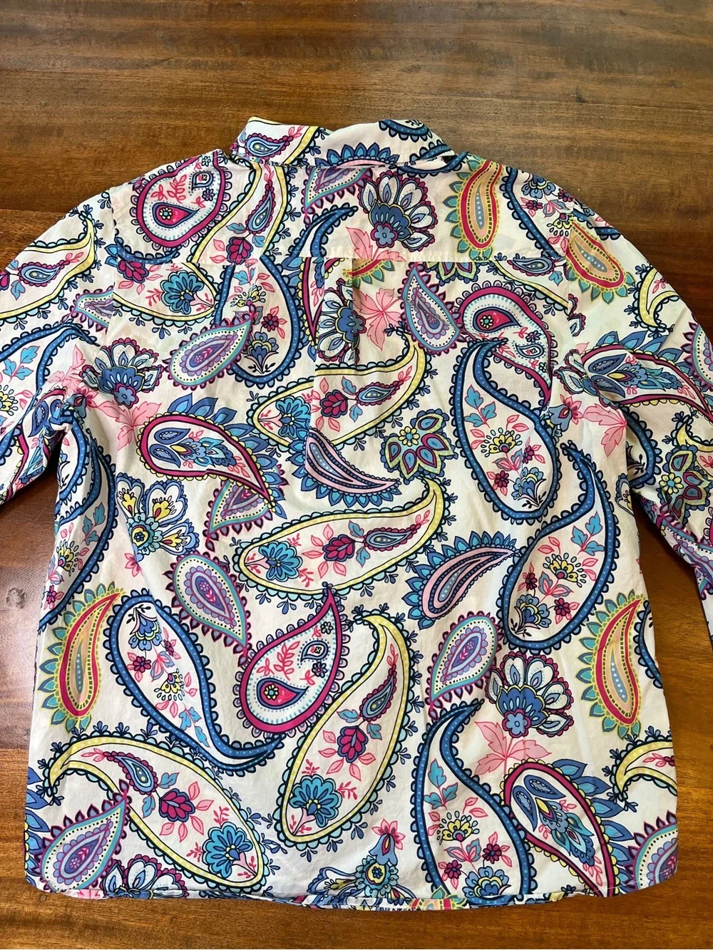 Talbots Women’s Button Down Shirt Size XLP Blue Pink Paisley Cotton Blouse - Picture 7 of 8